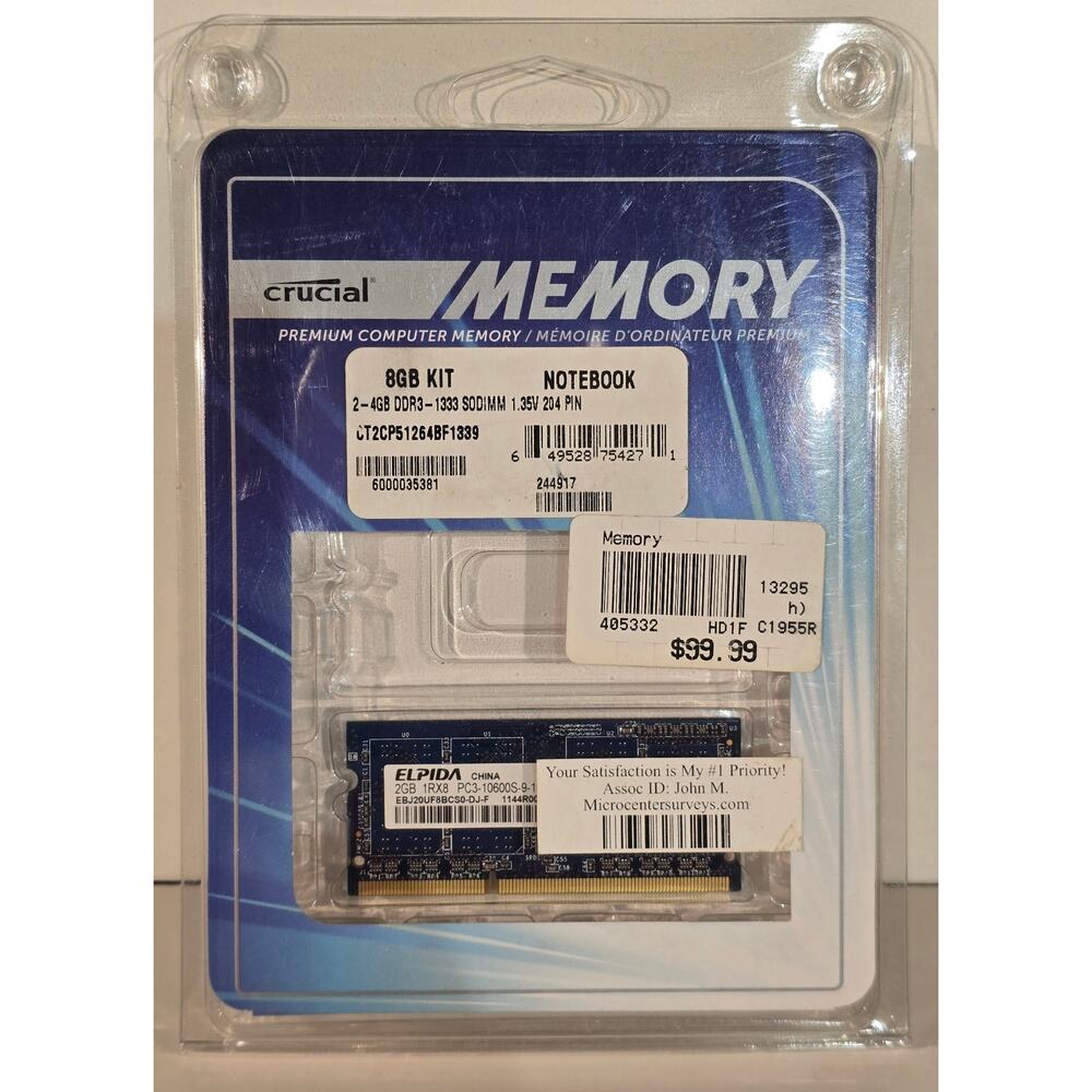 Elpida 2GB DDR3 1333MHz PC3-10600S 204-Pin SODIMM Laptop RAM